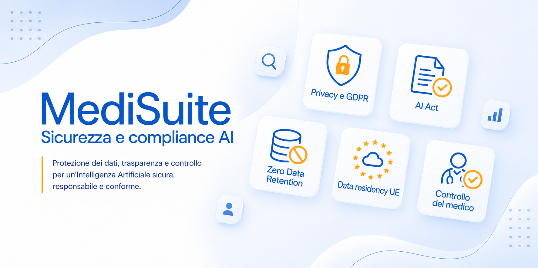 MediSuite, sicurezza e compliance AI: protezione dei dati, trasparenza e controllo per un’Intelligenza Artificiale sicura, responsabile e conforme.